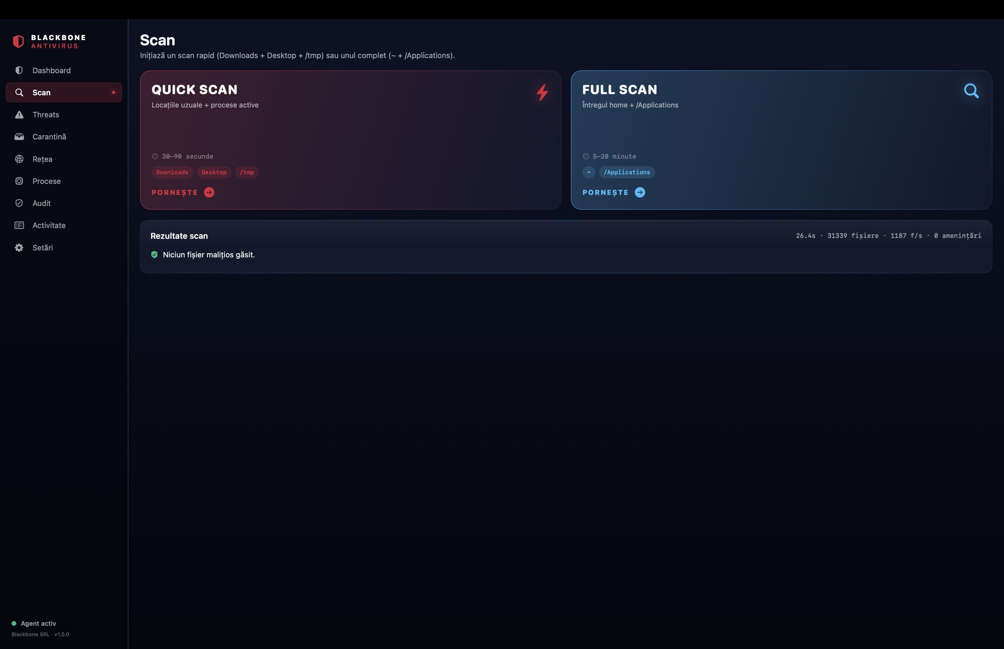 Quick or full scan with inline results