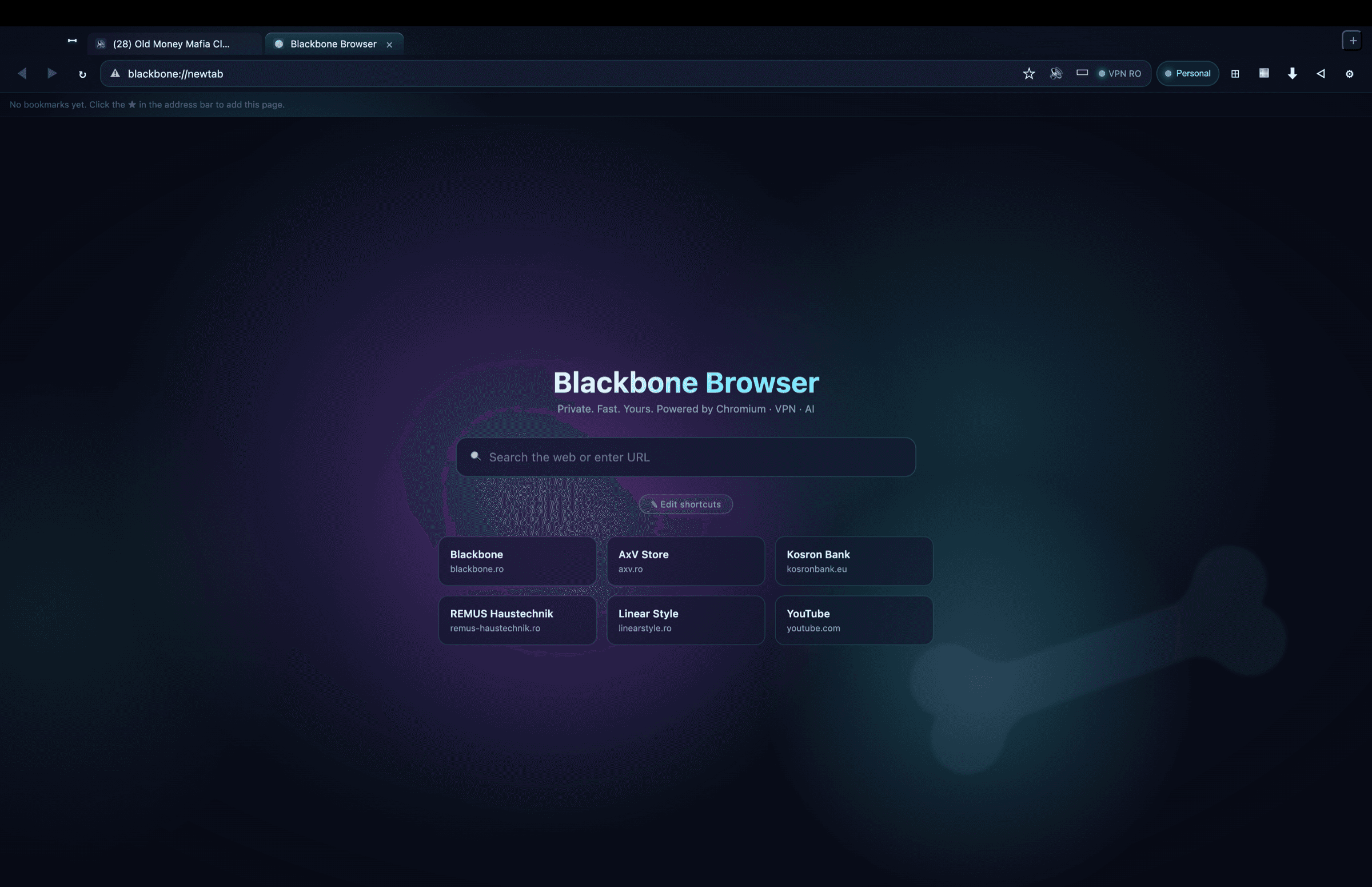 New Tab with shortcuts and aurora background