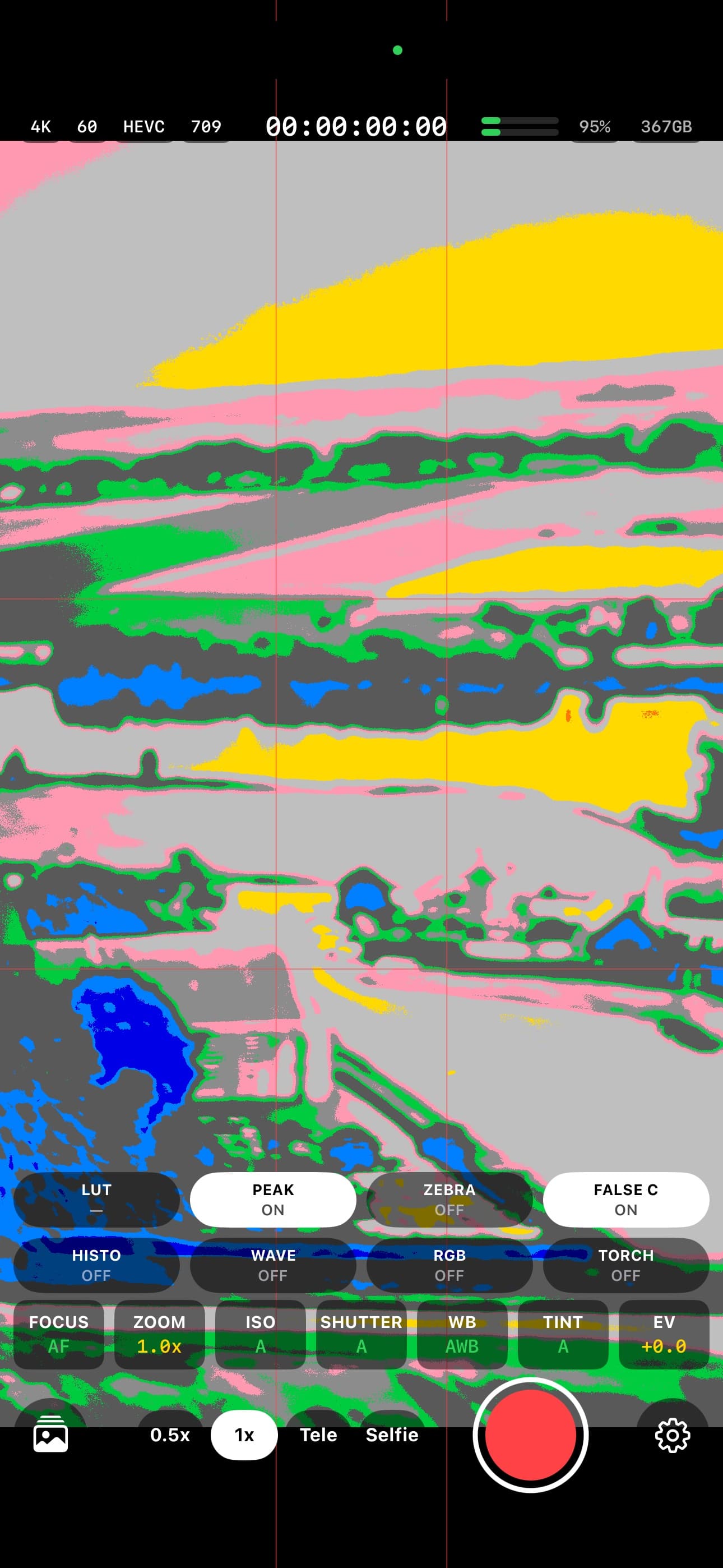 False color pe benzi IRE, live pe preview